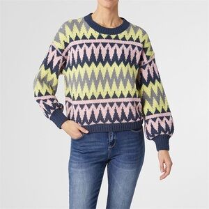 COCO + CARMEN MARIE EYELASH ZIGZAG CREW NECK SWEATER sz XXL